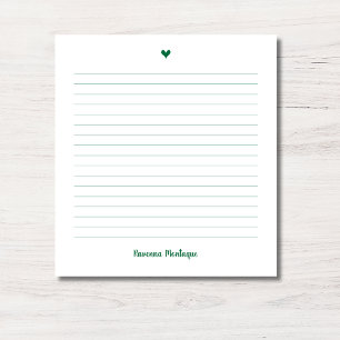 Bloc-note Bottle Vert Petit Cœur Nom Manuscrit Ligné