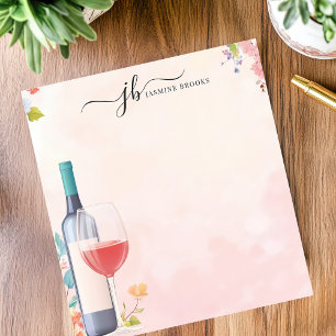 Bloc-note Bouteille de vin florale personnalisée à l'aquarel