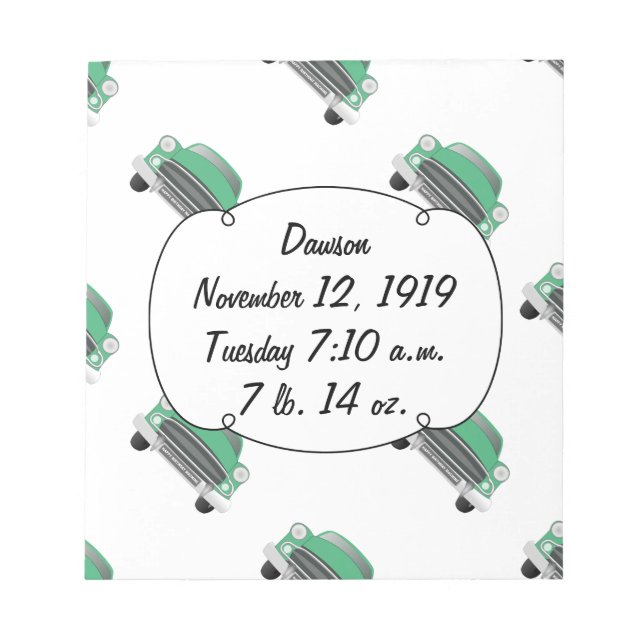 Bloc-note Boys Chambre Classique Cadeaux Voiture Sweet Green (Devant)