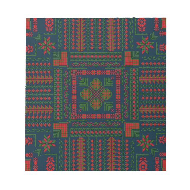 Bloc-note Broderie palestinienne Tatreez rouge vert 5 Motif (Devant)