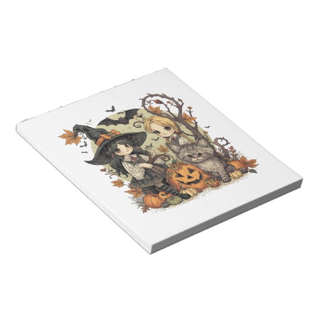 Bloc-note Bruxinhas Kawaii com Gatinho e Abóboras  (Incliné)