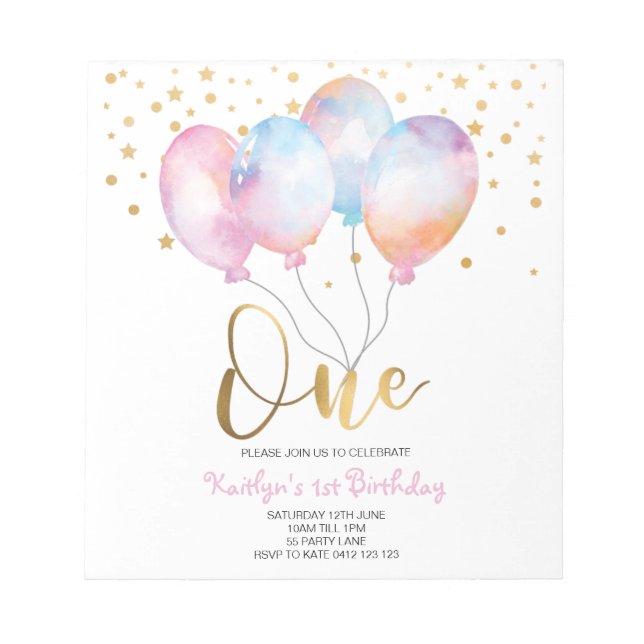 Bloc-note Budget Ballons mignons Pink Or One Invitation (Devant)