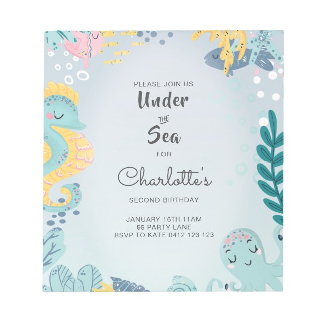 Bloc-note BUDGET Cute "Under the Sea" Seahorse Invitation (Devant)