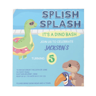 Bloc-note BUDGET Splish Splash Dino Pool Party Anniversaire
