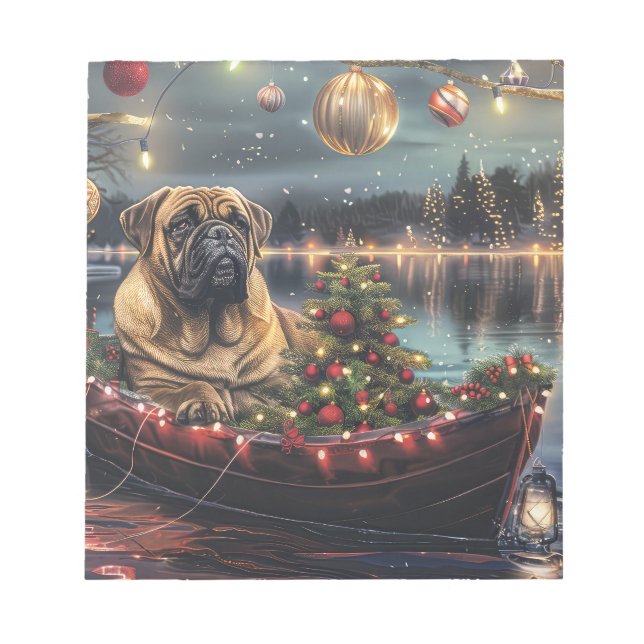 Bloc-note Bullmastiff Noël Festive Voyage (Devant)