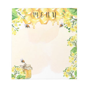 Bloc-note Bumble abeilles miel fleurons jaunes menu
