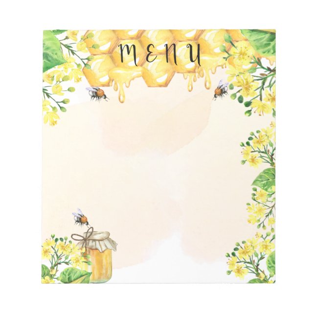 Bloc-note Bumble abeilles miel fleurons jaunes menu (Devant)