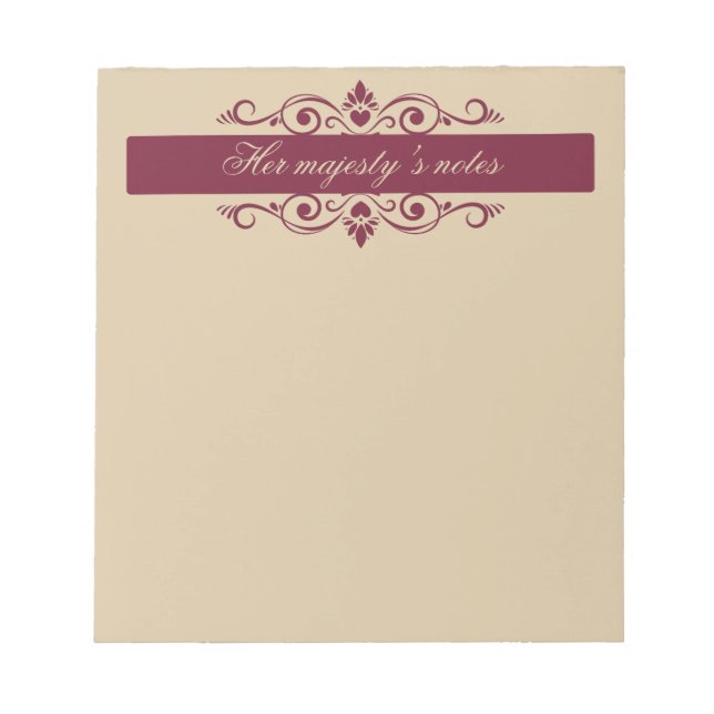 Bloc-note Burgundy Floral Swirls | Custom Gold Notepad (Devant)