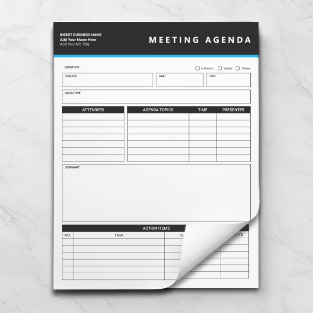 Bloc-note Business Name Simple Meeting Agenda Notepad (Créateur téléchargé)