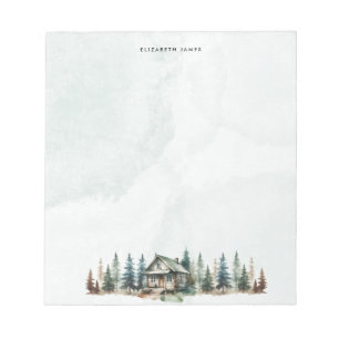 Bloc-note Cabine Aquarelle Rustique Forêt Verte Personnalisé