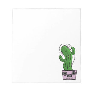 Bloc-note Cactus de dessin animé avec casque et radio-casset