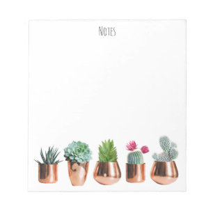 Bloc-note Cactus et succulents dans des pots d'or Roses