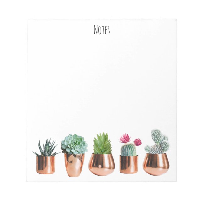 Bloc-note Cactus et succulents dans des pots d'or Roses (Devant)