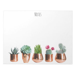 Bloc-note Cactus et succulents dans des pots d'or Roses