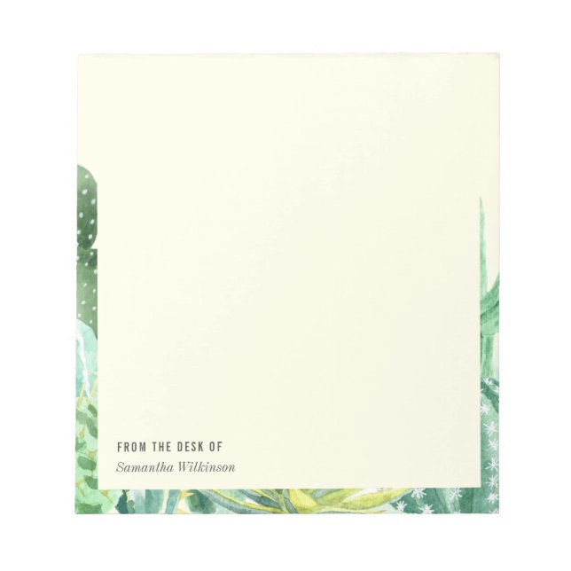 Bloc-note Cactus personnalisés Plante Chic Vert Aquarelle (Devant)