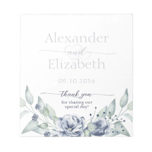 Bloc-note Cadeau de mariage écriture aquarelle florale bleue