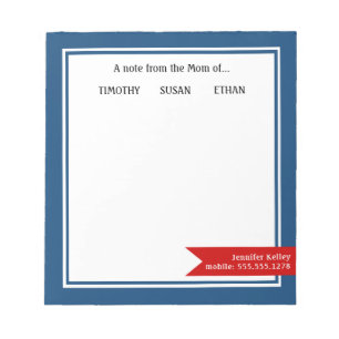 Bloc-note Cadre bleu "From the Mom of", Personnalisé