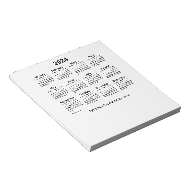 Bloc-note Calendrier blanc 2024 par Janz Small Notepad (Incliné)