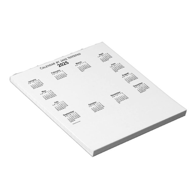Bloc-note Calendrier blanc 2025 par Janz Notepad (Incliné)