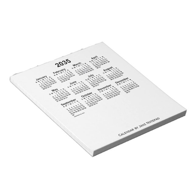 Bloc-note Calendrier blanc 2035 par Janz Notepad (Incliné)
