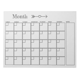 Bloc-note Calendrier gris clair Planificateur mensuel