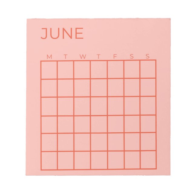 Bloc-note Calendrier juin rose rouge non daté pour l'organis (Devant)