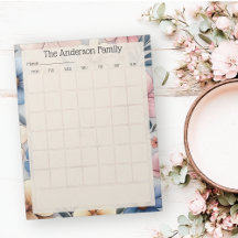 Calendrier mensuel personnalisé avec fleurs sur bl
