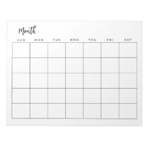 Bloc-note Calendrier mensuel vide