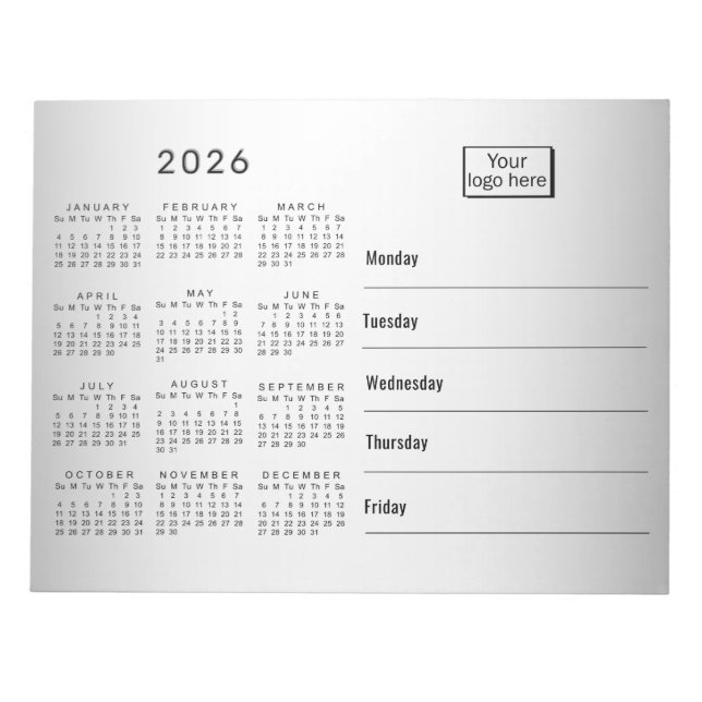 Bloc-note Calendrier personnalisé 2026 avec fond gris flou e (Devant)