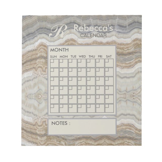 Bloc-note Calendrier personnel mensuel de marbre moderne (Devant)