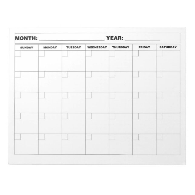 Bloc-note Calendrier vide minimal (Devant)
