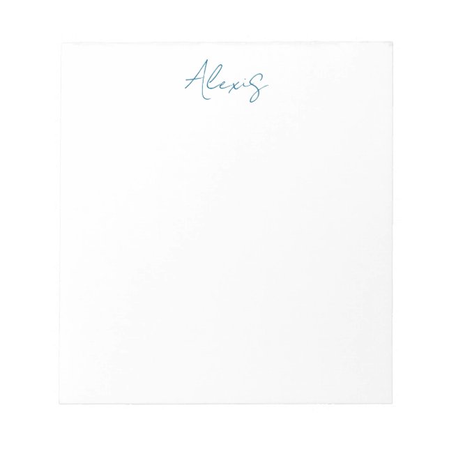 Bloc-note Calligraphie de nom Script Plain Simple Blanc Bleu (Devant)