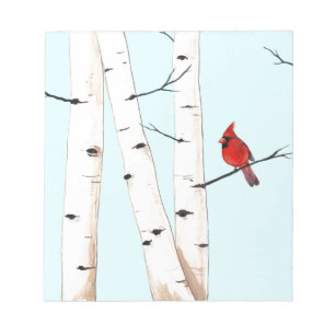 Bloc-note Cardinal avec des arbres de bouleau