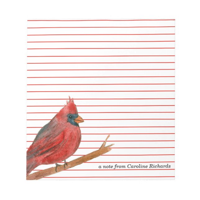 Bloc-note Cardinal Bird Red Lined Nom personnalisé (Devant)