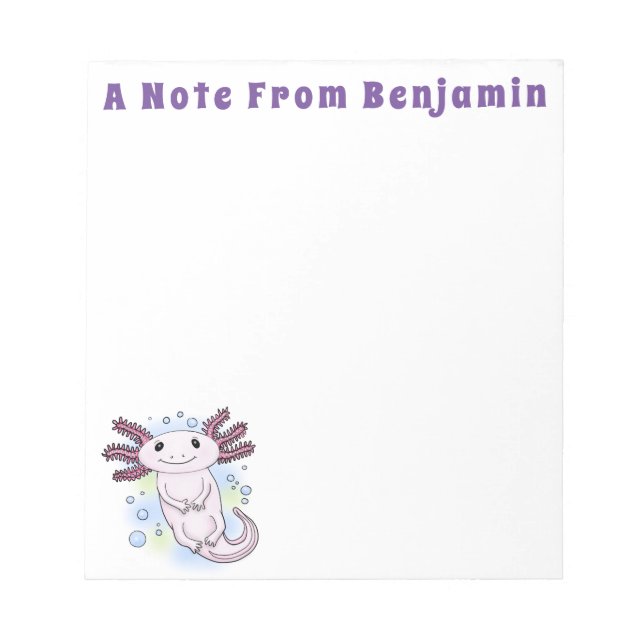 Bloc-note Caricature axolotl rose adorable (Devant)