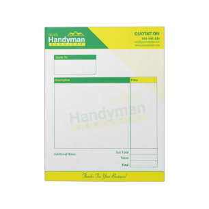 Bloc-note Carte de devis d'entreprise Handyman - Home Busine
