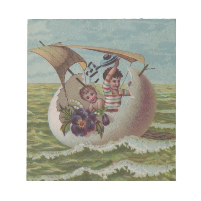 Bloc-note Carte de Pâques Antique OEufs de voile Enfants (Devant)