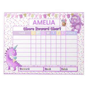 Bloc-note Carte de récompense Chore Dinosaure Rose Cute Pers