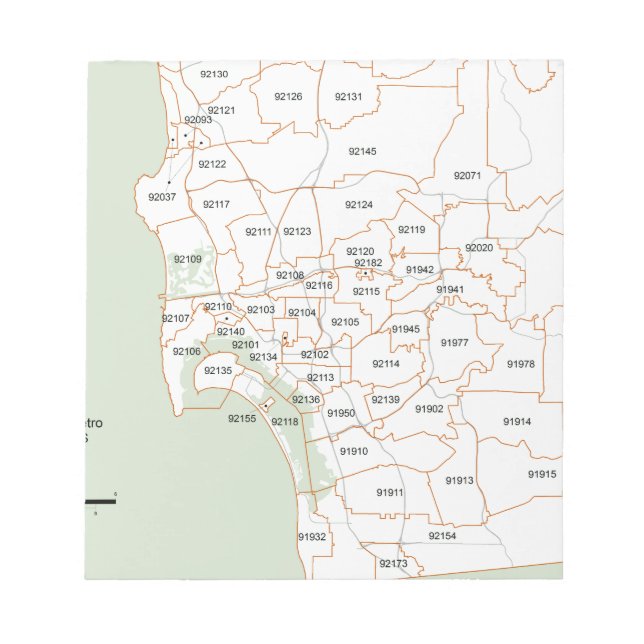 Bloc-note Carte du code postal San Diego (Devant)