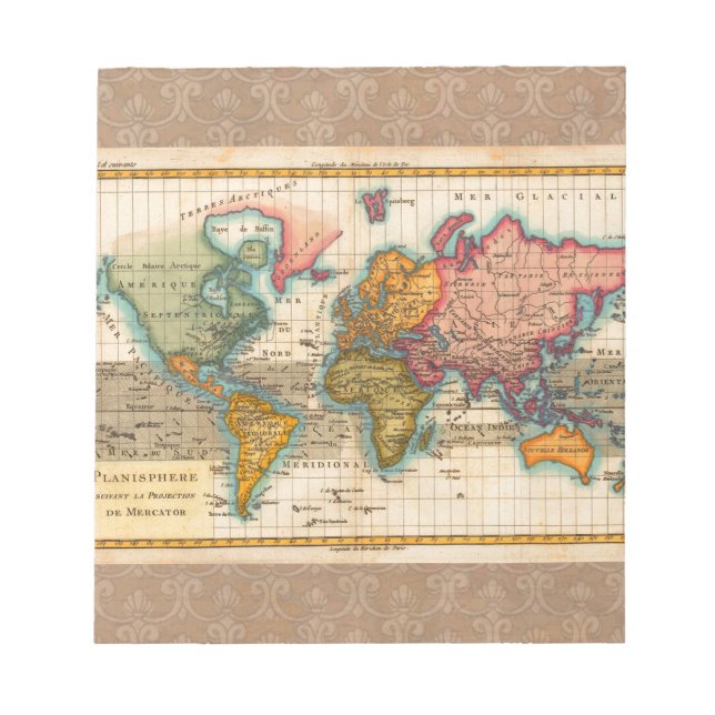 Bloc-note Carte du monde 1700s Antique Continents (Devant)