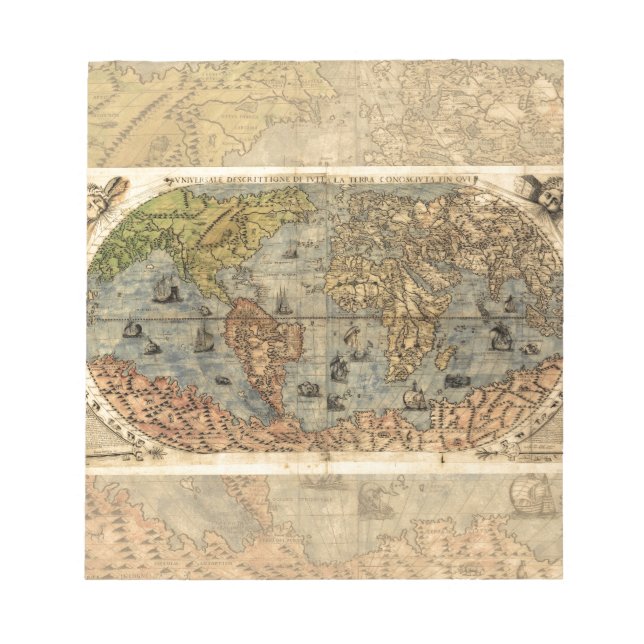 Bloc-note Carte du monde Forlani Antiquev 1565 Renaissance (Devant)
