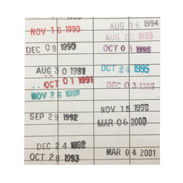 Bloc-note Cartes de date d'échéance de la bibliothèque vinta (Devant)