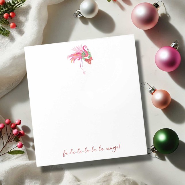 Bloc-note Cartes de Noël tropicales Flamant rose rose (Tropical Christmas pink flamingo notepad features watercolor art Victoria Grigaliunas DoTellABelle)