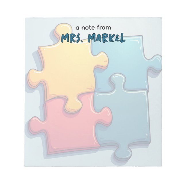 Bloc-note Cartoony Puzzle Pièces Enseignant Cadeau (Devant)