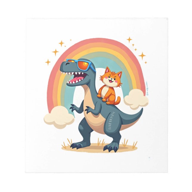 Bloc-note Cat Riding Dinosaur T-Rex Kitten Rainbow Dino Funn (Devant)
