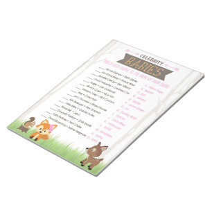 Bloc-note Célébrité Baby Pink Woodland Baby shower Jeu