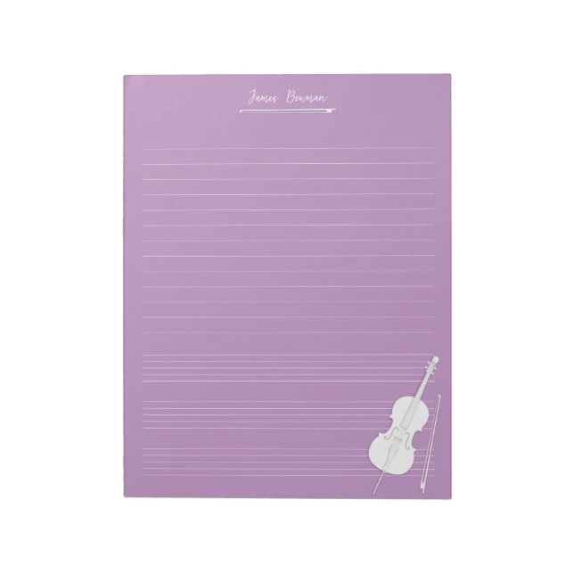 Bloc-note Cello & Bow blanc Classe de musique personnalisée  (Tourné)