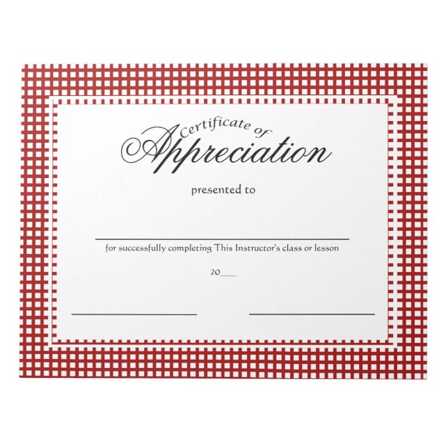 Bloc-note Certificats d'appréciation (Devant)