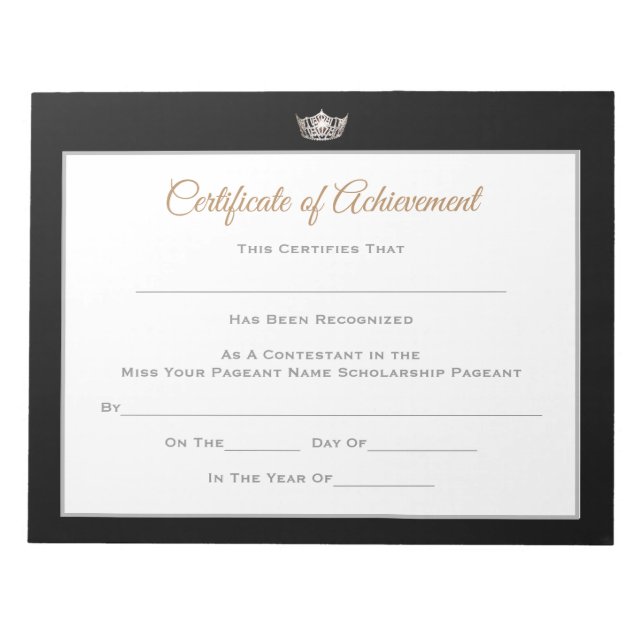 Bloc-note Certificats de concours de style Miss America-Réus (Devant)