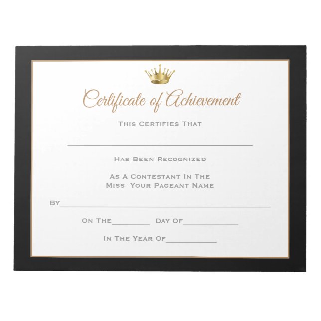 Bloc-note Certificats de concours de style Miss America-Réus (Devant)